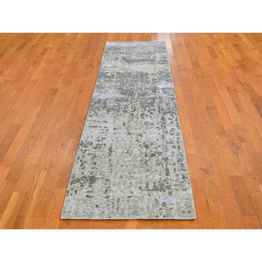 Modern and Contemporary Wool Hand Knotted Rug Grey Not Border 2.5X10.3 -O066553