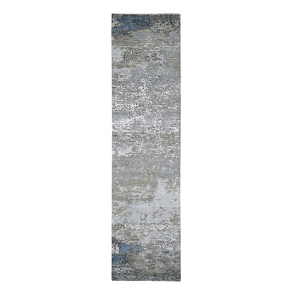 Modern and Contemporary Wool & Silk Hand Knotted Rug Grey Not Border 2.6X10.6 -O066556