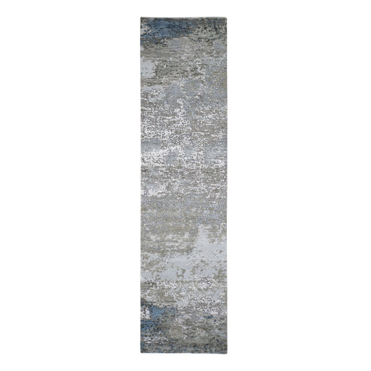 Modern and Contemporary Wool & Silk Hand Knotted Rug Grey Not Border 2.6X10.6 -O066556