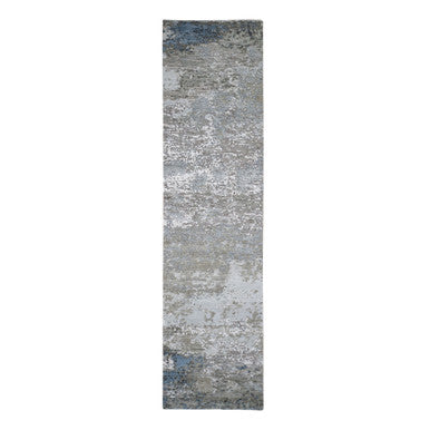 Modern and Contemporary Wool & Silk Hand Knotted Rug Grey Not Border 2.6X10.6 -O066556
