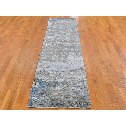 Modern and Contemporary Wool & Silk Hand Knotted Rug Grey Not Border 2.6X10.6 -O066556