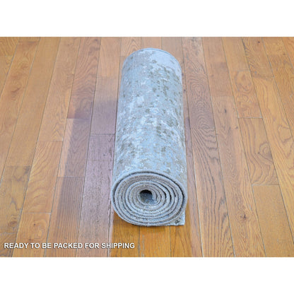 Modern and Contemporary Wool & Silk Hand Knotted Rug Grey Not Border 2.6X10.6 -O066556