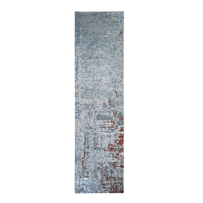 Modern and Contemporary Wool & Silk Hand Knotted Rug Blue Not Border 2.6X10.2 -O066570