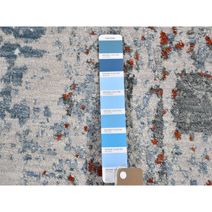 Modern and Contemporary Wool & Silk Hand Knotted Rug Blue Not Border 2.6X10.2 -O066570