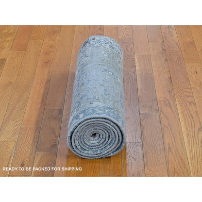 Modern and Contemporary Wool & Silk Hand Knotted Rug Blue Not Border 2.6X10.2 -O066570