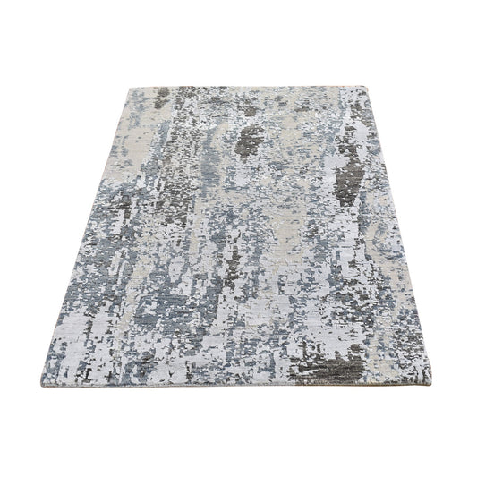 Modern and Contemporary Wool Hand Knotted Rug Ivory Not Border 3.0X5.0 -O066579