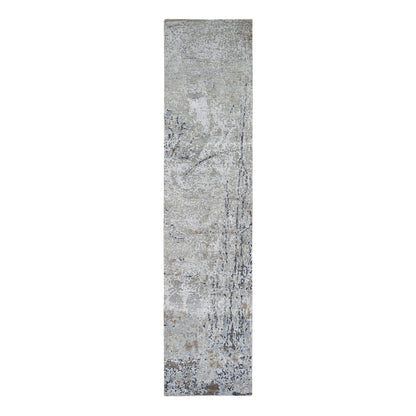 Modern and Contemporary Wool Hand Knotted Rug Grey Not Border 2.5X10.2 -O066580