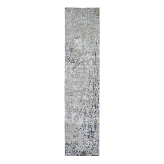 Modern and Contemporary Wool Hand Knotted Rug Grey Not Border 2.5X10.2 -O066580