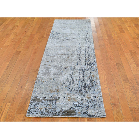 Modern and Contemporary Wool Hand Knotted Rug Grey Not Border 2.5X10.2 -O066580