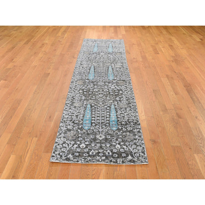 Transitional Wool & Silk Hand Knotted Rug Black No Border 2.7X10.1 -O066583