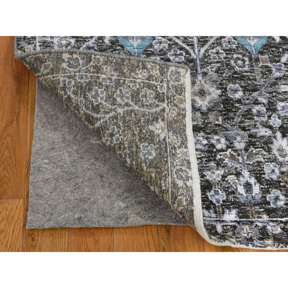 Transitional Wool & Silk Hand Knotted Rug Black No Border 2.7X10.1 -O066583