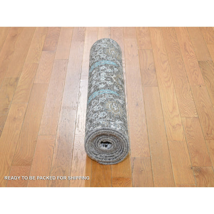 Transitional Wool & Silk Hand Knotted Rug Black No Border 2.7X10.1 -O066583