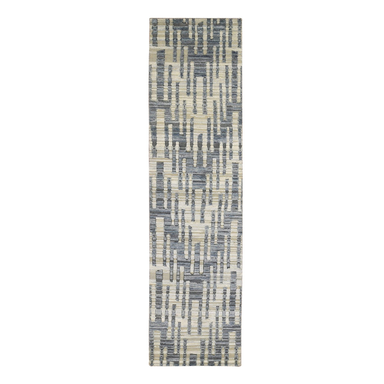 Modern and Contemporary Wool & Silk Hand Knotted Rug Blue Not Border 2.6X10.3 -O066584