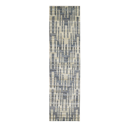 Modern and Contemporary Wool & Silk Hand Knotted Rug Blue Not Border 2.6X10.3 -O066584