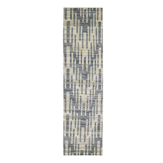 Modern and Contemporary Wool & Silk Hand Knotted Rug Blue Not Border 2.6X10.3 -O066584