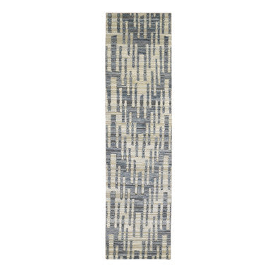 Modern and Contemporary Wool & Silk Hand Knotted Rug Blue Not Border 2.6X10.3 -O066584