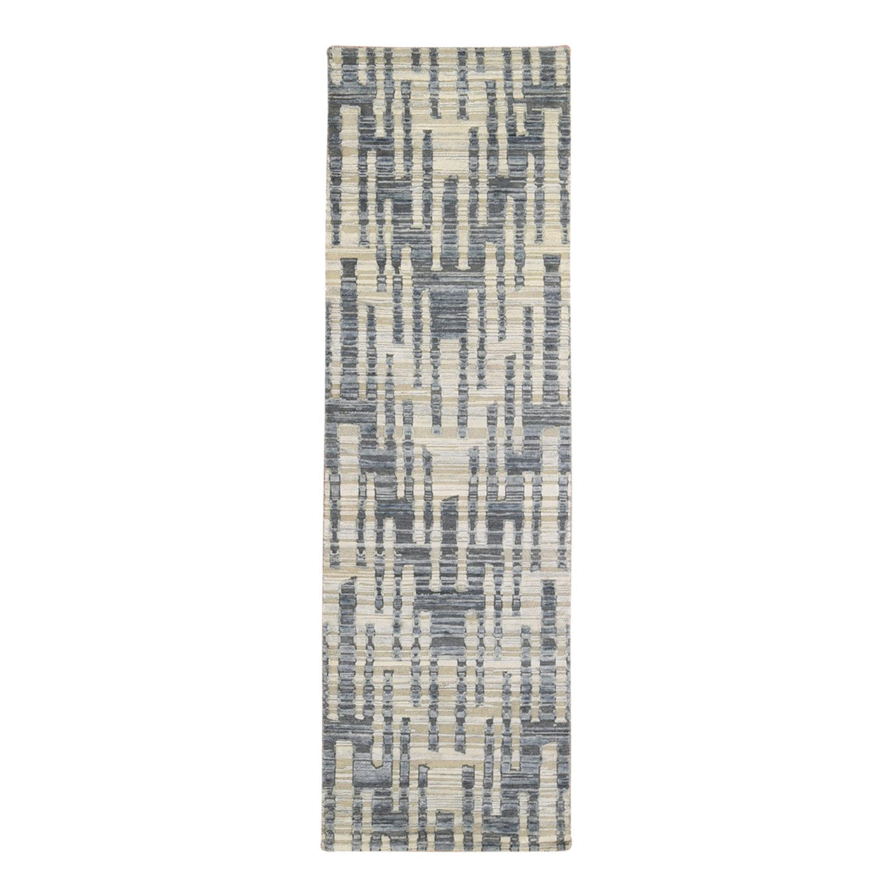 Modern and Contemporary Wool & Silk Hand Knotted Rug Blue Not Border 2.6X8.3 -O066585