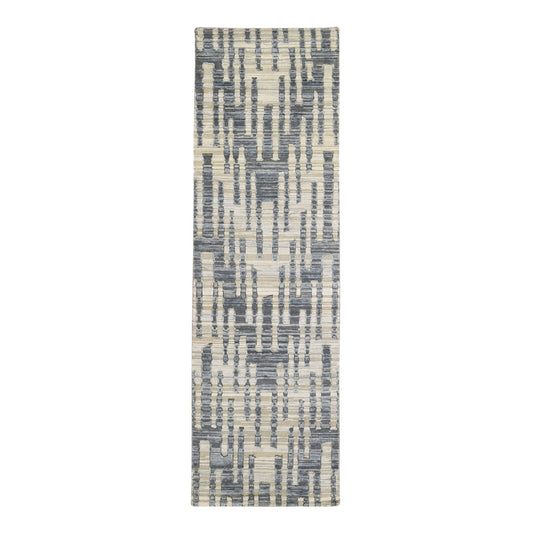 Modern and Contemporary Wool & Silk Hand Knotted Rug Blue Not Border 2.6X8.3 -O066585
