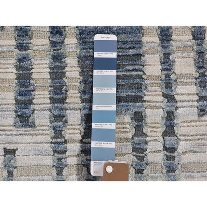 Modern and Contemporary Wool & Silk Hand Knotted Rug Blue Not Border 2.6X8.3 -O066585