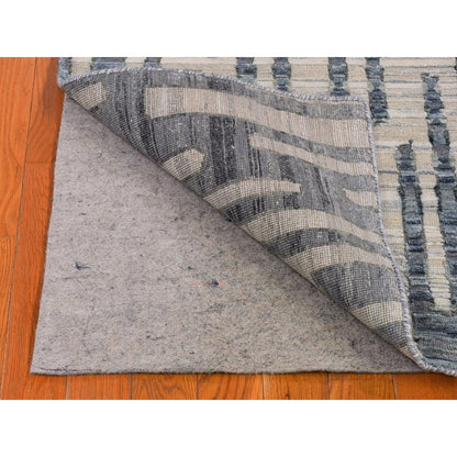 Modern and Contemporary Wool & Silk Hand Knotted Rug Blue Not Border 2.6X8.3 -O066585