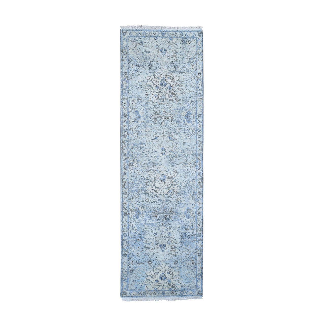 Ivory 2'6" x 8'0" Transitional Hand knotted Wool/Silk Rug - Sku: O066588