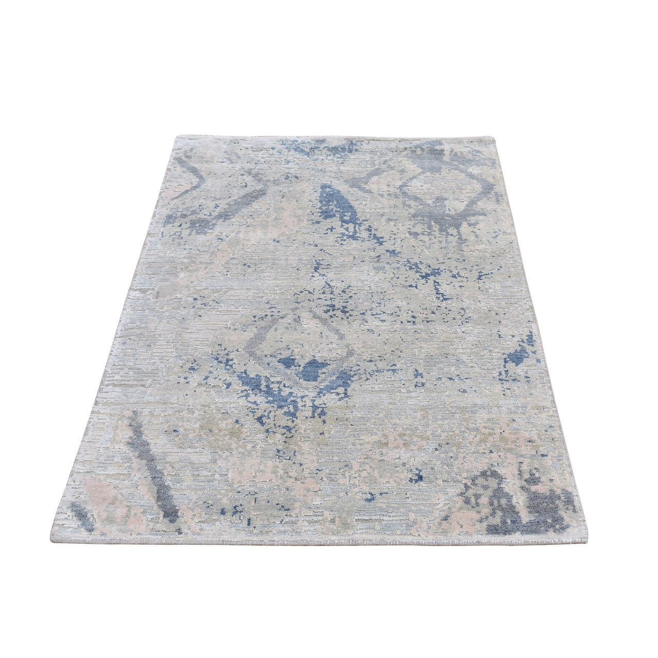 Transitional Wool & Silk Hand Knotted Rug Ivory Not Border 3.0X5.5 -O066589