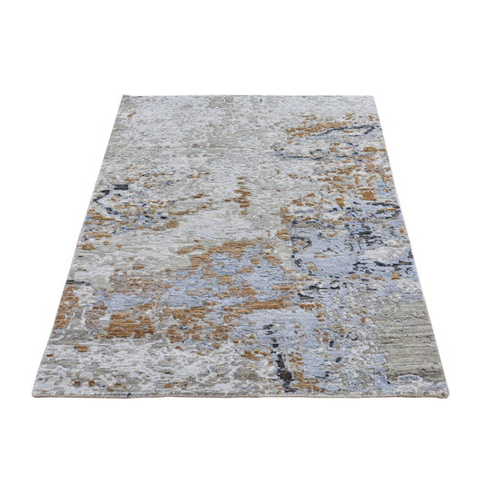 Modern and Contemporary Wool & Silk Hand Knotted Rug Grey Not Border 2.10X5.1 -O066592