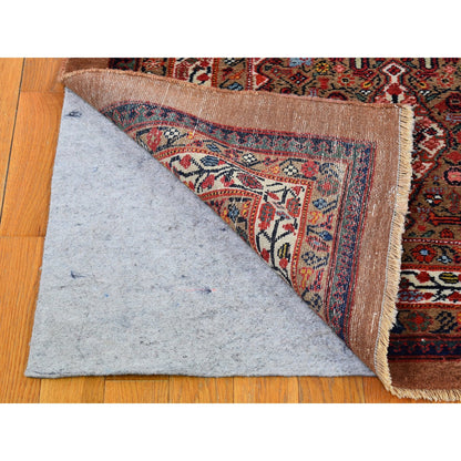 Antique Wool Hand Knotted Rug Brown Not Border 3.6X17.4 -O066593