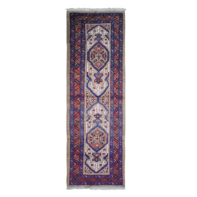 Antique Wool Hand Knotted Rug Brown Red 4.1X12.8 -O066597