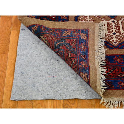 Antique Wool Hand Knotted Rug Brown Red 4.1X12.8 -O066597