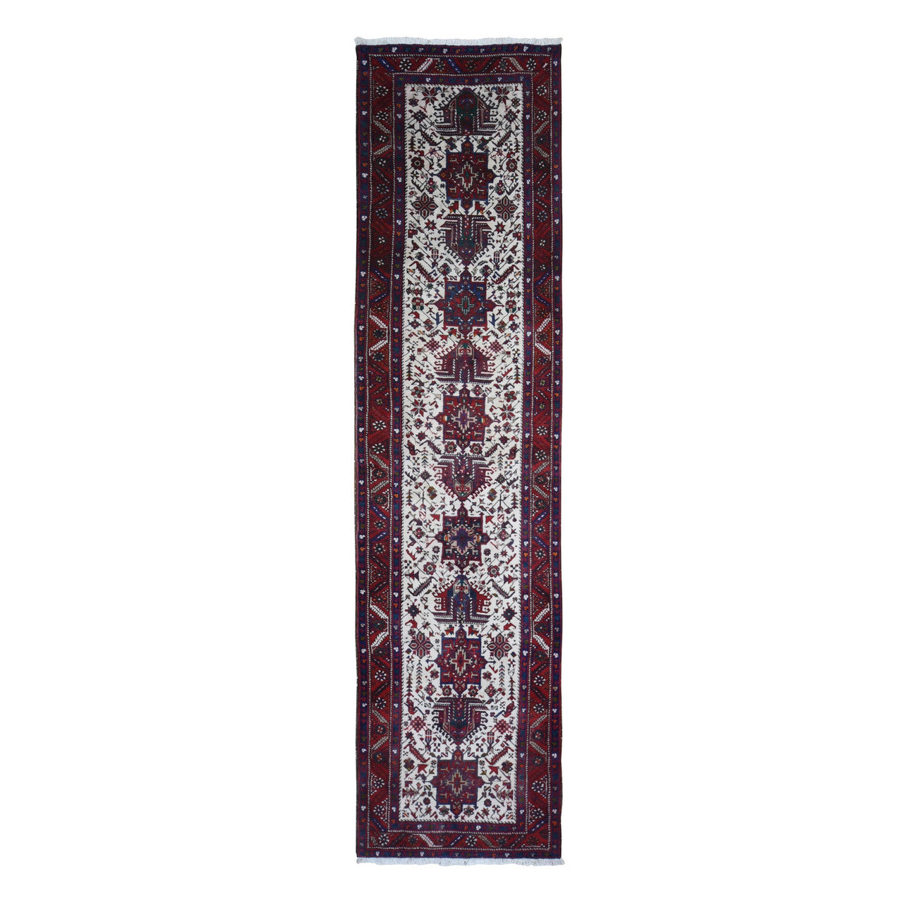 Ivory 3'4" x 13'8" Persian Hand knotted Wool Rug - Sku: O066602