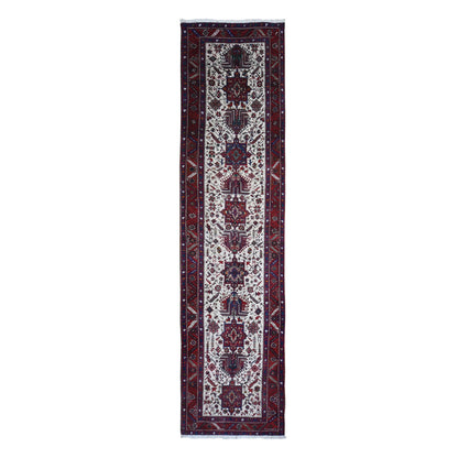 Persian Wool Hand Knotted Rug Ivory Red 3.4X13.8 -O066602