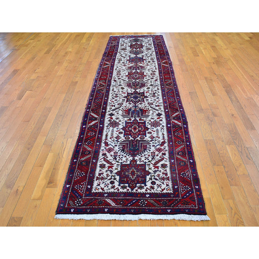 Persian Wool Hand Knotted Rug Ivory Red 3.4X13.8 -O066602