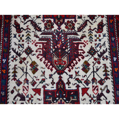 Persian Wool Hand Knotted Rug Ivory Red 3.4X13.8 -O066602