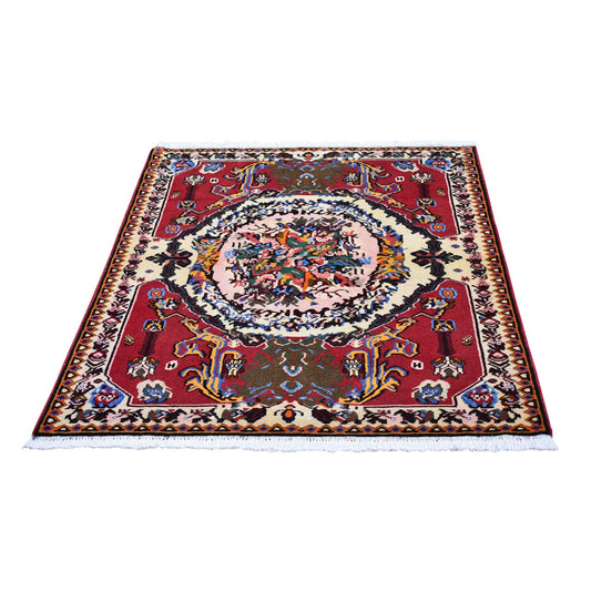 Persian Wool Hand Knotted Rug Red Ivory 3.7X5.0 -O066628