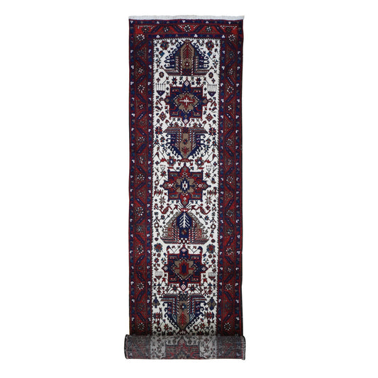 Persian Wool Hand Knotted Rug Ivory Red 3.3X14.7 -O066637