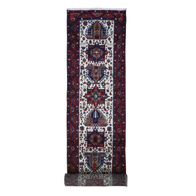 Persian Wool Hand Knotted Rug Ivory Red 3.3X14.7 -O066637