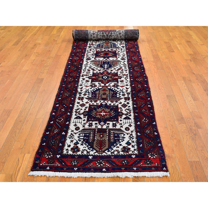 Persian Wool Hand Knotted Rug Ivory Red 3.3X14.7 -O066637