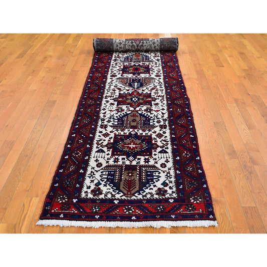 Persian Wool Hand Knotted Rug Ivory Red 3.3X14.7 -O066637