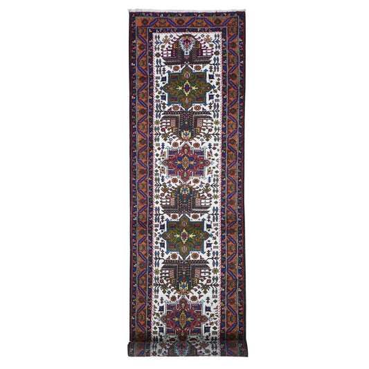 Persian Wool Hand Knotted Rug Ivory Burnt Orange 3.3X12.2 -O066645