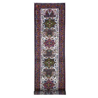 Persian Wool Hand Knotted Rug Ivory Burnt Orange 3.3X12.2 -O066645