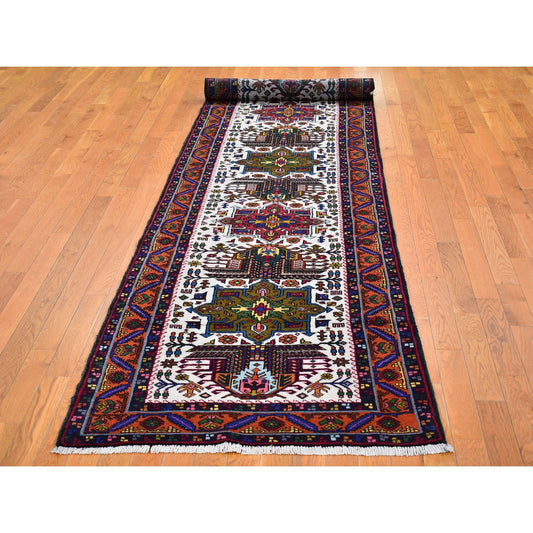 Persian Wool Hand Knotted Rug Ivory Burnt Orange 3.3X12.2 -O066645