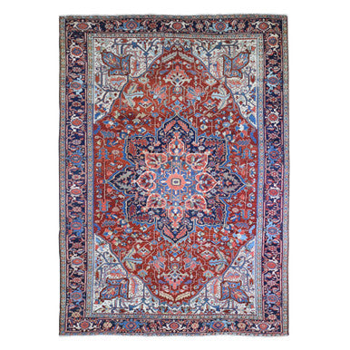 Persian Wool Hand Knotted Rug Red Navy Blue 8.3X11.3 -O066661