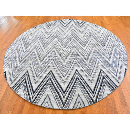 Modern and Contemporary Wool & Silk Hand Knotted Rug Grey No Border 9.0X9.0 -O066695