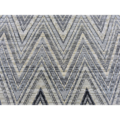 Modern and Contemporary Wool & Silk Hand Knotted Rug Grey No Border 9.0X9.0 -O066695