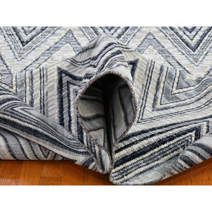 Modern and Contemporary Wool & Silk Hand Knotted Rug Grey No Border 9.0X9.0 -O066695