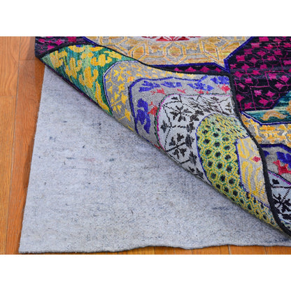 Modern and Contemporary Wool & Silk Hand Knotted Rug Yellow Not Border 2.7X12.0 -O066696