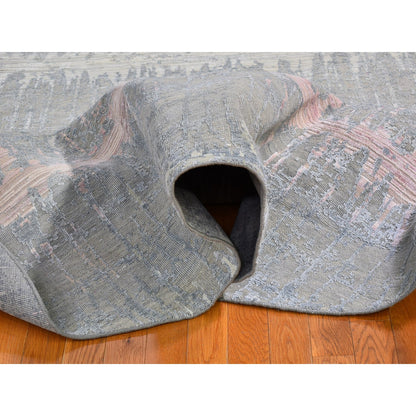 Modern and Contemporary Wool & Silk Hand Knotted Rug Grey Not Border 10.1X10.1 -O066701