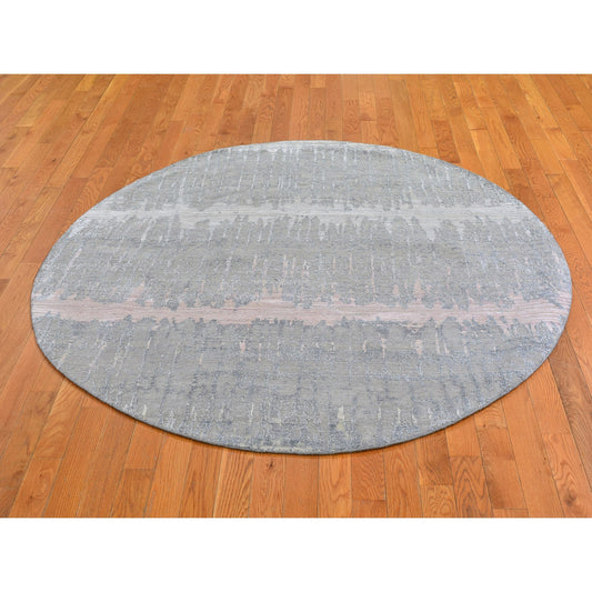 Modern and Contemporary Wool & Silk Hand Knotted Rug Grey Not Border 6.0X6.0 -O066707