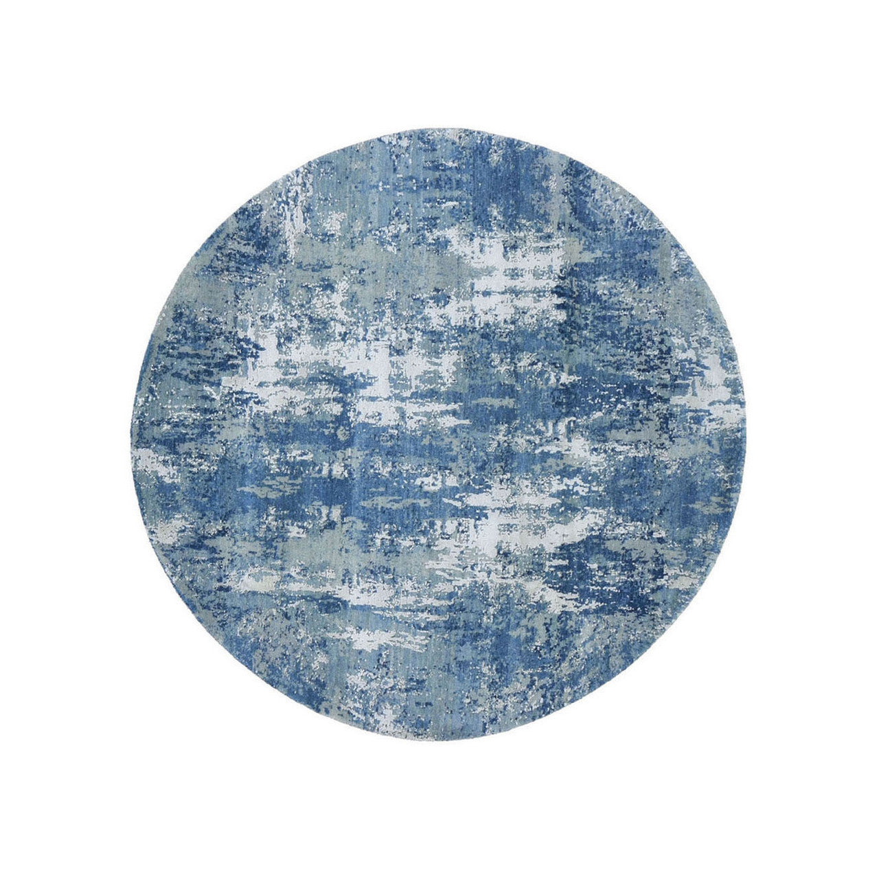 Blue 6'2" x 6'2" Modern and Contemporary & Pure Hand knotted Wool/Silk Rug - Sku: O066717